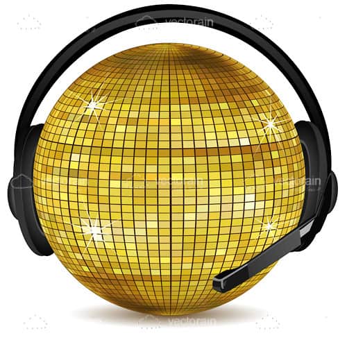 Gold Disco Ball with Black Headset On